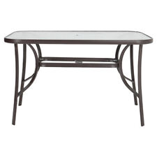 Brown 120cm Glass Table Garden Patio Rectangle Dining Table with Parasol Hole