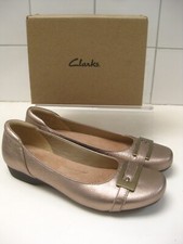 CLARKS shoes flats 5 ballerinas pumps gold leather cushion soft COLLECTION slip
