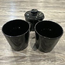 Set of Finland Arabia Teema Ink Black Basic Mugs and Creamer with Lid