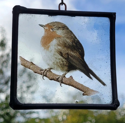 Stained glass robin bird - stained,