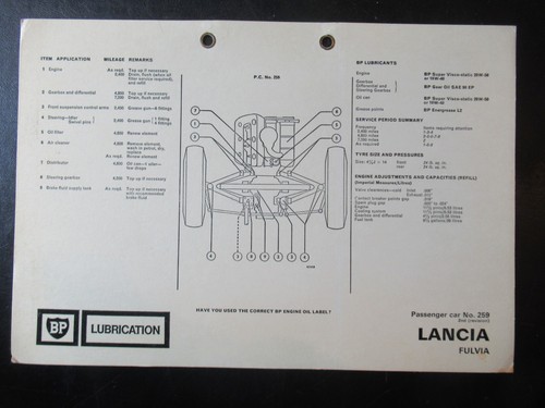 Lancia fulvia bp lubrication - fulvia,