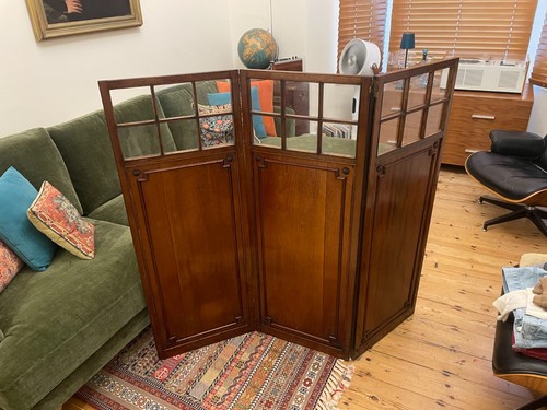 Edwardian oak glazed screen - glazed,