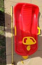 Kids Red Snow Sleigh with Steering Wheel & Brakes – Plastic Sledge for Children