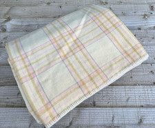 Antique / Vintage Welsh wool blanket yellow cream pink  checked 68 x 84 inches
