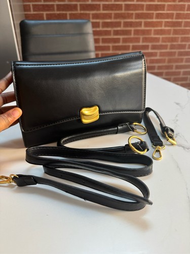 Black leather clutch shoulder - leather,
