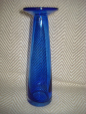HOLMEGAARD KASTRUP DENMARK 8.25" TALL COBALT BLUE TAPERING VASE JACOB BANG 1960