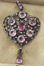 Silver BELLE EPOQUE Pendant Set With Pink Paste Circa 1900 70mm 13g