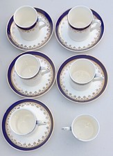 Royal Harvey Staffordshire Cups & Saucers Rare Vintage Cobalt Blue / Gold 1950's