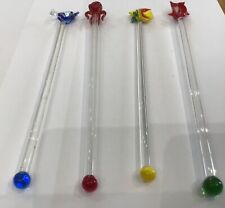 Vintage Glass Swizzle Sticks Drink Stirrers-Beach/Ocean-20cm (my380)