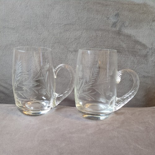 Pair etched glass beer - glass,