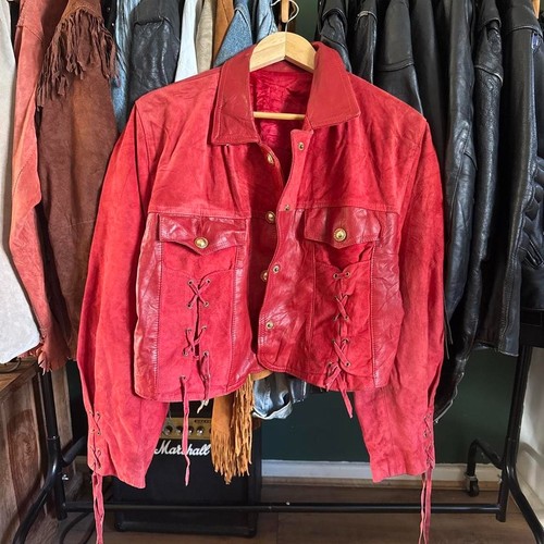 Vintage red suede leather - red,