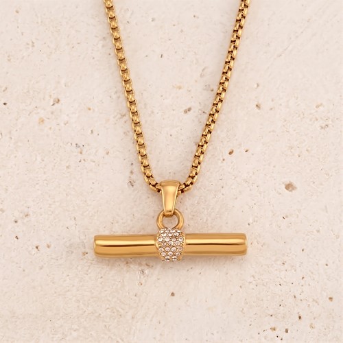 Gold pendant necklace bar - gold,
