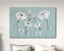 LARGE CANVAS LIGHT DUCK EGG & WHITE PAINTING ZEN WALL ART PICTURE PRINT