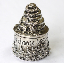 Silver Scenes bees trinket pill keepsake box,  silver plated pewter