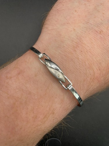 Sterling silver diamond bangle - sterling,