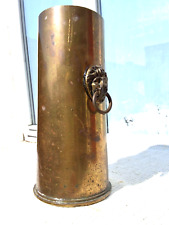 LARGE SOLID BRASS TRENCH ART SHELL CASE VASE with LION HEAD HANDLES