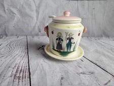 Vintage Danish Folk Art Sugar Dish Condiment Jar Removable Dish Wicker Handle