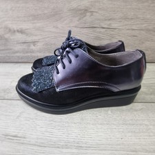 Kanna Womens Shoes UK 5 EU 38 Smart Dress Black Purple Glitter Front Leather