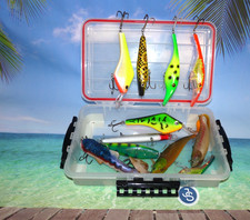 PLANO LURE BOX & JOB LOT SALTWATER & PREDATOR LURES. 599