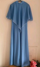 Vintage 1960’s Blue Maxi Dress with Cape, UK Size 14 Elegant