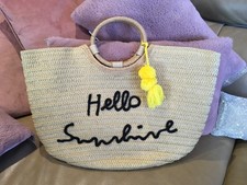 Women's Woven Beach Bag Hello