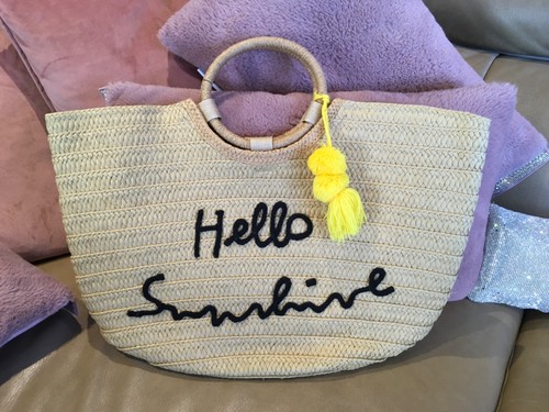 Women woven beach bag hello - woven,