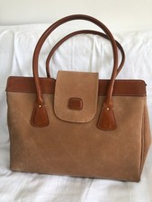 BRIC'S LARGE BROWN SHOULDER BAG /HANDBAG PEBBLED TAN SUEDE LEATHER TRIM