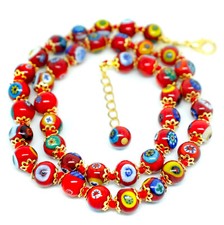Murano Glass Necklace Red Gold