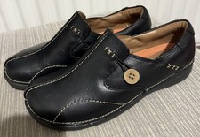 Clarks Un Loop Black Leather Slip On Nurses Shoes, UK5.5E Wide Fit
