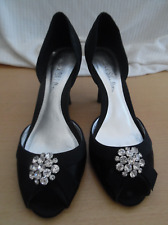 Jane Shilton Roxanne Black satin peep toe Stiletto shoes size 37 diamante front