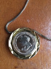 Antique Queen Victoria Gold Tone Coin Pendant