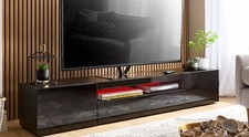 200cm Black TV Stand with LED Lights, Soundbar Shelf, Fits 90" TV, Modern Design