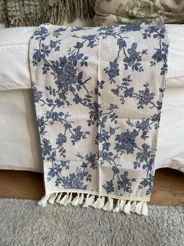 Blue toile table runner tassel - runner,