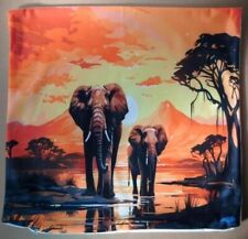 Two African Elephants Square Cushion Cover, African Sunset Scenery VGC, 45cm