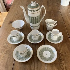 Spode Provence Green Y 7843 Bone China Coffee Set 4 Cups Saucers Sugar Pot Jug
