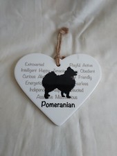 Wall Hanging Heart Shaped Ceramic Corked Back Tile Pet Image Pomeranian Dog