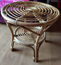 Bamboo Cane Side Table Round Bohemian Boho Style Natural Wicker Rattan