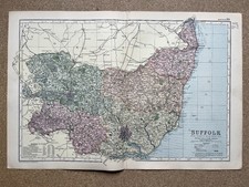 SUFFOLK large original antique map, Bacon, 1895