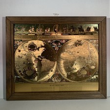 Vintage Gold Foil Blaeu Wall Map Of The World Nova Totivs Orbis Tabvla Framed