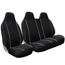 Van Seat Covers Single Driver +Double Passenger 2+1 Premium Black & White Piping