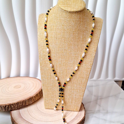 Lariat beaded necklace - beaded, white