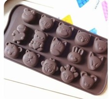 15 Animals Tiger Monkey Cat Silicone Mould Chocolate Fondant Jelly Ice Cube Mold