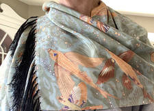Antique silk scarf shawl - scarf,