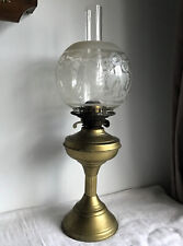 Vintage Duplex England Double Burner Oil Lamp with Chimney and Etched Globe.