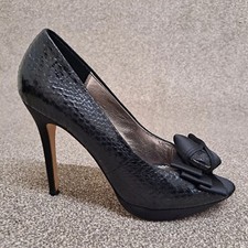 Bourne Court Shoes Black Snake 41 UK 8 Patent Leather 4.5" Stiletto Heel Bow
