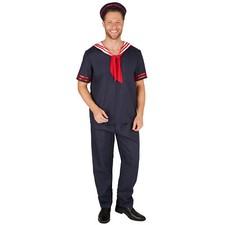 Men’s Costume Sailor Fancy Dress Outfit Men Carneval Ship Harbour Sea incl. Hat