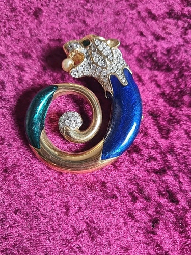 Vtg gold tone rhinestone blue - tone,