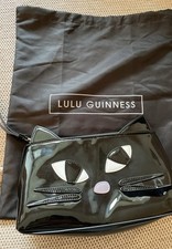 Kooky Cat Lulu Guinness Clutch Bag Black Patent Ladies Handbag.