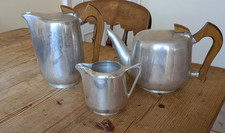 Vintage Mid Century Picquot Ware Tea Pot Coffee Pot Wooden Handles Milk Jug