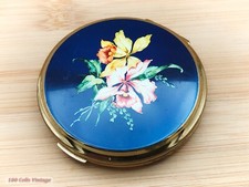 Stratton CRACKED MIRROR Blue Floral - Vintage Make Up/Powder Compact-1re